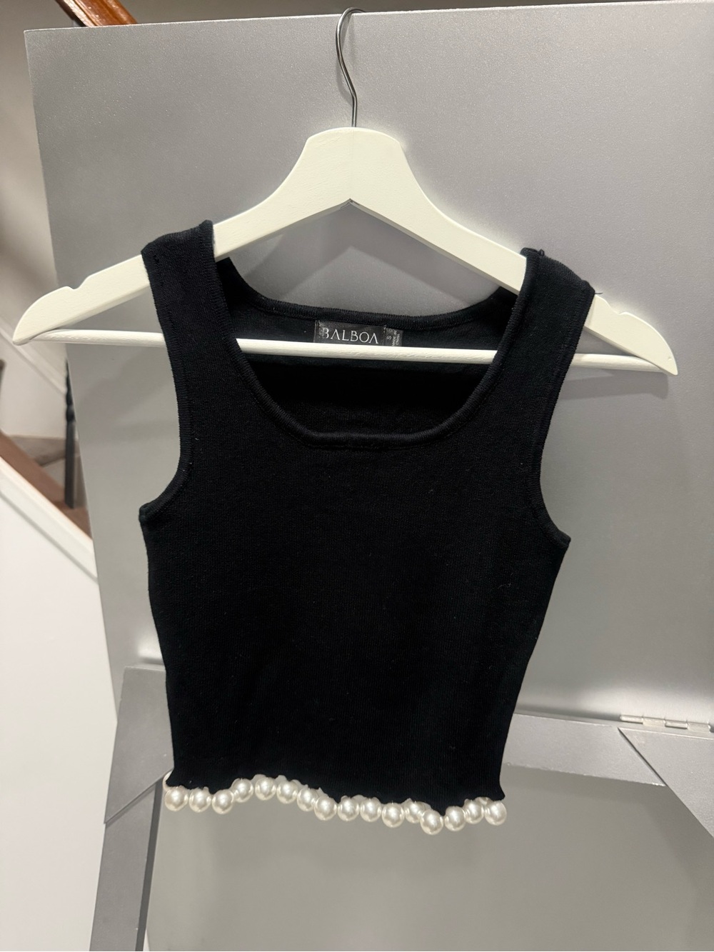 Balboa Black Pearl-Trim Knit Tank Top